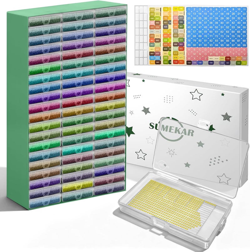 Sumekar 60PCS Extra Large Diamond Painting Storage Containers Trays,Diamond Painting Accessories,2-in-1 Diamond Art Trays with Lids(Clear) - Image 1